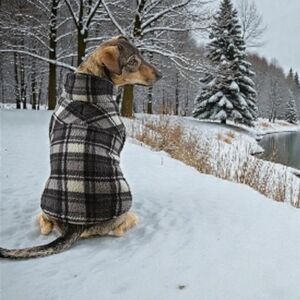 Cozy Winter Thick Plaid Dog Grey,Red,and White Jacket - NWT